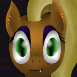 Size: 2500x2500 | Tagged: safe, artist:mrs-ponylicious, character:applejack, character:nightmare applejack, ear piercing, earring, fangs, female, jewelry, looking at you, nightmarified, piercing, portrait, solo