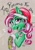 Size: 558x800 | Tagged: safe, artist:donika-schovina, character:fluttershy, character:minty, species:earth pony, species:pony, g3, clothing, hat, looking at you, santa hat, smiling, socks, solo, text, traditional art