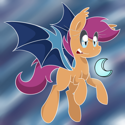 Size: 1280x1280 | Tagged: safe, artist:rosexknight, character:scootaloo, species:bat pony, species:pony, bat ponified, female, race swap, scootabat, solo, student of the night