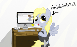 Size: 1227x755 | Tagged: safe, artist:dennyhooves, character:derpy hooves, species:pegasus, species:pony, computer, derpy hooves tech support, female, helpdesk, it, mare, ponibooru, solo