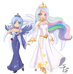 Size: 2016x2031 | Tagged: safe, artist:angriestangryartist, character:princess celestia, character:princess luna, species:human, g4, anime, clothing, dress, duo, duo female, female, high res, humanized, royal sisters, s1 luna, simple background, transparent background, winged humanization