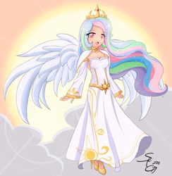 Size: 1980x2031 | Tagged: safe, artist:angriestangryartist, character:princess celestia, species:human, g4, anime, backlighting, female, humanized, solo, sun, winged humanization