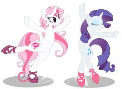 Size: 2305x1676 | Tagged: safe, artist:nabbiekitty, character:rarity, oc, oc:graceful slippers, species:pony, species:unicorn, ballerina, ballet, ballet slippers, beautiful eyes, bipedal, dancing, eyes closed, female, mare, simple background, transparent background