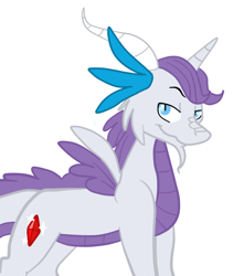Size: 594x672 | Tagged: safe, artist:cat4lyst, artist:coyoterainbow, oc, oc only, oc:gem, parent:rarity, parent:spike, parents:sparity, species:dracony, adult, colored, horn, hybrid, interspecies, interspecies offspring, my little pony genesis, offspring, older, solo, vestigial wings