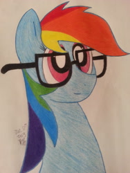 Size: 2448x3264 | Tagged: safe, artist:dawnshadow187, character:rainbow dash, female, glasses, rainbow dork, solo, traditional art