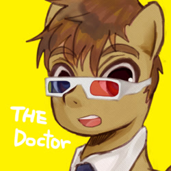 Size: 311x311 | Tagged: safe, artist:c-minded, character:doctor whooves, character:time turner, 3d glasses, david tennant, doctor who, male, pixiv, ponified, solo, tenth doctor