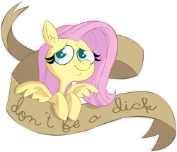 Size: 922x798 | Tagged: safe, artist:frostadflakes, character:fluttershy, species:pegasus, species:pony, ear fluff, female, mouthpiece, old banner, simple background, smiling, solo, subversive kawaii, transparent background, vulgar