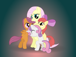 Size: 3200x2400 | Tagged: safe, artist:odooee, character:apple bloom, character:fluttershy, character:scootaloo, character:sweetie belle, cutie mark crusaders, high res, hug