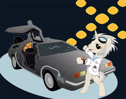 Size: 3000x2367 | Tagged: safe, artist:sunley, back to the future, car, delorean, doc brown, high res, ponified