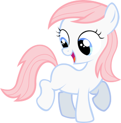 Size: 3789x3874 | Tagged: safe, artist:leapingriver, character:nurse redheart, species:earth pony, species:pony, blank flank, cute, female, filly, filly nurse redheart, heartabetes, high res, looking back, open mouth, raised hoof, raised leg, simple background, smiling, solo, transparent background, vector, younger