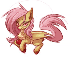 Size: 1280x1021 | Tagged: safe, artist:miikanism, character:flutterbat, character:fluttershy, apple, female, solo, tongue out
