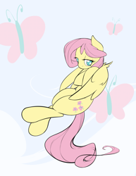 Size: 2587x3348 | Tagged: safe, artist:graphic-lee, part of a set, character:fluttershy, species:pegasus, species:pony, alternate hairstyle, fantasy class, female, hooves to the chest, lidded eyes, looking sideways, mare, shy, solo, wings