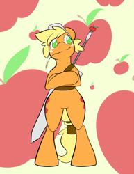 Size: 1024x1325 | Tagged: safe, artist:graphic-lee, part of a set, character:applejack, species:earth pony, species:pony, bipedal, both cutie marks, fantasy class, female, knight, mare, solo, straw in mouth, sword, weapon, wheat