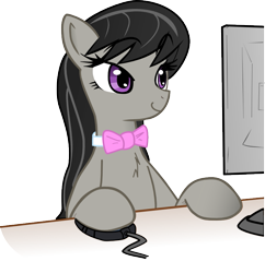 Size: 803x831 | Tagged: safe, artist:haetran, artist:reiduran, character:octavia melody, species:earth pony, species:pony, amused, bow, bow tie, chest fluff, computer, female, hoof hold, mare, mousepad, reaction image, simple background, smiling, solo, transparent background, vector