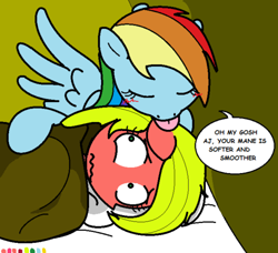 Size: 500x456 | Tagged: safe, artist:claireannecarr, character:applejack, character:rainbow dash, ship:appledash, ask, ask maplejack, cowboys and equestrians, female, lesbian, mad (tv series), mad magazine, maplejack, mistaken identity, shipping, tumblr