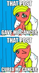 Size: 376x704 | Tagged: safe, artist:claireannecarr, ask, ask maplejack, cowboys and equestrians, happy, mad (tv series), mad magazine, maplejack, one eye closed, reaction image, subverted meme, that post cured my cancer, that post gave me cancer, tumblr, wink