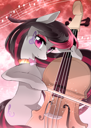 Size: 600x849 | Tagged: safe, artist:namagaki_yukina, character:octavia melody, species:earth pony, species:pony, cello, eyeshadow, female, looking at you, makeup, mare, musical instrument, smiling, solo