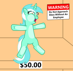 Size: 1177x1148 | Tagged: safe, artist:vincentthecrow, part of a set, character:lyra heartstrings, species:pony, species:unicorn, against glass, bronybait, crazy face, female, for sale, human fetish, humie, mare, open mouth, ponies for sale, price tag, squishy cheeks, warning