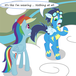 Size: 770x772 | Tagged: safe, artist:philith, character:rainbow dash, character:soarin', ship:soarindash, dat butt, female, lip bite, male, nothing at all, shipping, straight, stupid sexy soarin', the simpsons, wonderbolts uniform