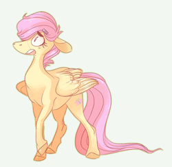 Size: 500x486 | Tagged: safe, artist:batlover800, character:fluttershy, alternate hairstyle, female, floppy ears, hair over one eye, short hair, simple background, solo
