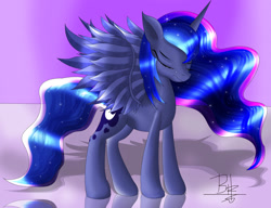Size: 2600x2000 | Tagged: safe, artist:mrbrunoh1, character:princess luna, eyes closed, female, sad, solo, spread wings, wings