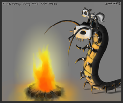 Size: 1100x923 | Tagged: safe, artist:junkiekb, oc, centipede, fire, knife party, ponified, rearing