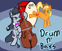 Size: 1000x823 | Tagged: safe, artist:hereticalrants, character:applejack, character:octavia melody, bass drum, double bass, drum and bass, drums, duet, musical instrument