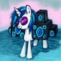 Size: 1220x1224 | Tagged: safe, artist:hereticalrants, character:dj pon-3, character:vinyl scratch, bass cannon, battle saddle, female, solo