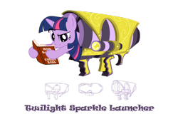 Size: 900x600 | Tagged: safe, artist:flamingo1986, character:twilight sparkle, book, cannon, pony cannonball, weapon