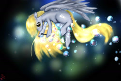 Size: 1800x1200 | Tagged: safe, artist:daughter-of-fantasy, character:derpy hooves, species:pegasus, species:pony, bubble, female, mare, solo
