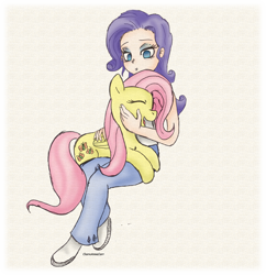 Size: 1000x1031 | Tagged: safe, artist:claireannecarr, character:fluttershy, character:rarity, humanized