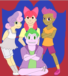 Size: 583x658 | Tagged: safe, artist:ac-drawings, artist:mousathe14, character:apple bloom, character:scootaloo, character:spike, character:sweetie belle, cutie mark crusaders, humanized