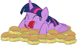 Size: 5367x3127 | Tagged: dead source, safe, artist:sir-teutonic-knight, character:twilight sparkle, character:twilight sparkle (alicorn), species:alicorn, species:pony, .svg available, absurd resolution, burger, female, food, hay burger, mare, messy eating, simple background, solo, that pony sure does love burgers, transparent background, twilight burgkle, vector