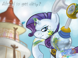 Size: 500x375 | Tagged: safe, artist:batlover800, character:rarity, crossover, f.l.u.d.d., goop, looking at you, parody, stain, super mario bros., super mario sunshine, text