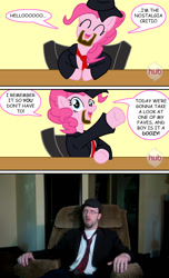 Size: 900x1485 | Tagged: safe, artist:atomic-chinchilla, character:pinkie pie, species:human, clothing, comic, cosplay, costume, crossover, doug walker, glasses, irl, irl human, nostalgia critic, photo