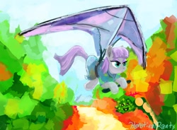 Size: 1280x940 | Tagged: safe, artist:hereticalrants, character:maud pie, daily maud, female, hang glider, hang gliding, scenery, solo