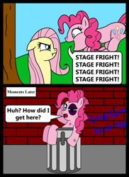 Size: 1700x2338 | Tagged: dead source, safe, artist:vincentthecrow, character:fluttershy, character:pinkie pie, species:earth pony, species:pegasus, species:pony, episode:filli vanilli, g4, my little pony: friendship is magic, season 4, abuse, alleyway, alternate ending, anarchy, bad end, beware the nice ones, bite mark, black eye, comic, good end, graffiti, implied beating, karma, pinkie drama, pinkiebuse, scene interpretation, scratches, scrunchy face, trash can