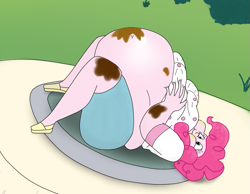 Size: 821x638 | Tagged: safe, artist:ac-drawings, artist:mousathe14, character:pinkie pie, episode:mmmystery on the friendship express, g4, my little pony: friendship is magic, bbw, belly, big belly, chubby cheeks, fat, humanized, obese, piggy pie, pony coloring, pudgy pie, scene interpretation, stuffed