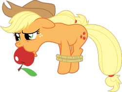 Size: 6100x4605 | Tagged: safe, artist:sir-teutonic-knight, character:applejack, episode:boast busters, g4, my little pony: friendship is magic, absurd resolution, apple, apple gag, bondage, bound, bound and gagged, female, floppy ears, food gag, gag, rope, simple background, solo, tied up, transparent background, unamused, vector
