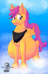 Size: 720x1120 | Tagged: safe, artist:slimeyjenkins, character:scootaloo, belly, female, hyper, hyper pregnancy, impossibly large belly, pregnant, solo