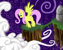 Size: 1280x1024 | Tagged: safe, artist:fantdragon, character:fluttershy, cloud, cloudy, female, floating island, solo, the stare