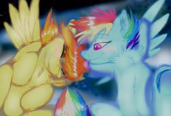 Size: 1280x867 | Tagged: safe, artist:cat4lyst, artist:coyoterainbow, character:rainbow dash, character:spitfire, ship:spitdash, female, lesbian, shipping