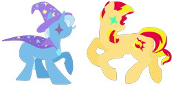 Size: 1280x640 | Tagged: safe, artist:orcakisses, character:sunset shimmer, character:trixie, species:pony, species:unicorn, simple background, transparent background