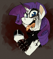 Size: 802x894 | Tagged: safe, artist:frostadflakes, character:rarity, black metal, corpse paint, kvlt, makeup, spiked wristband, tongue out, wristband