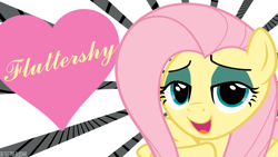 Size: 1366x768 | Tagged: safe, artist:detectivebuddha, character:fluttershy, bedroom eyes, female, heart, solo, wallpaper