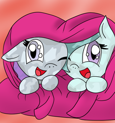 Size: 1800x1920 | Tagged: safe, artist:yourfavoritelove, character:glass slipper, character:hope, species:crystal pony, species:pony, blanket, cute, happy, one eye closed