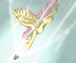 Size: 931x768 | Tagged: safe, artist:chickenwhite, character:fluttershy, species:bird, diving, female, solo, speed lines