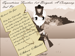 Size: 1600x1200 | Tagged: safe, artist:longct18, oc, oc only, gun, letter, musket, sepia, soldier, war