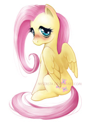 Size: 510x692 | Tagged: safe, artist:miszasta, character:fluttershy, blushing, female, looking at you, solo