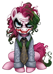 Size: 400x557 | Tagged: safe, artist:miszasta, character:pinkie pie, species:earth pony, species:pony, crossover, female, heath ledger, pinkie joker, simple background, smiling, solo, the dark knight, the joker, white background, why so serious?
